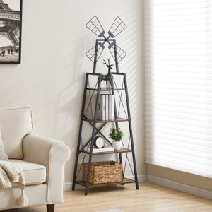 Wood Corner Display Shelf,4-Tier Metal Console Bookshelf with Windmill Design,Living Room Freestanding Industrial Storage Bookshelf-Baofuwish - 1 of 4