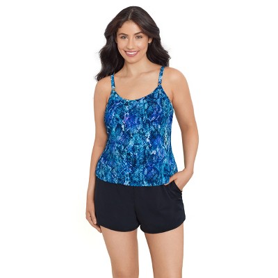 Women's Trimshaper Farrah Swim Romper - 16 - Black Multi : Target