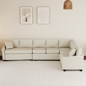 Whisen 124.8" L-Shaped Sleeper Sofa with USB Ports & Power Sockets - 1 of 4