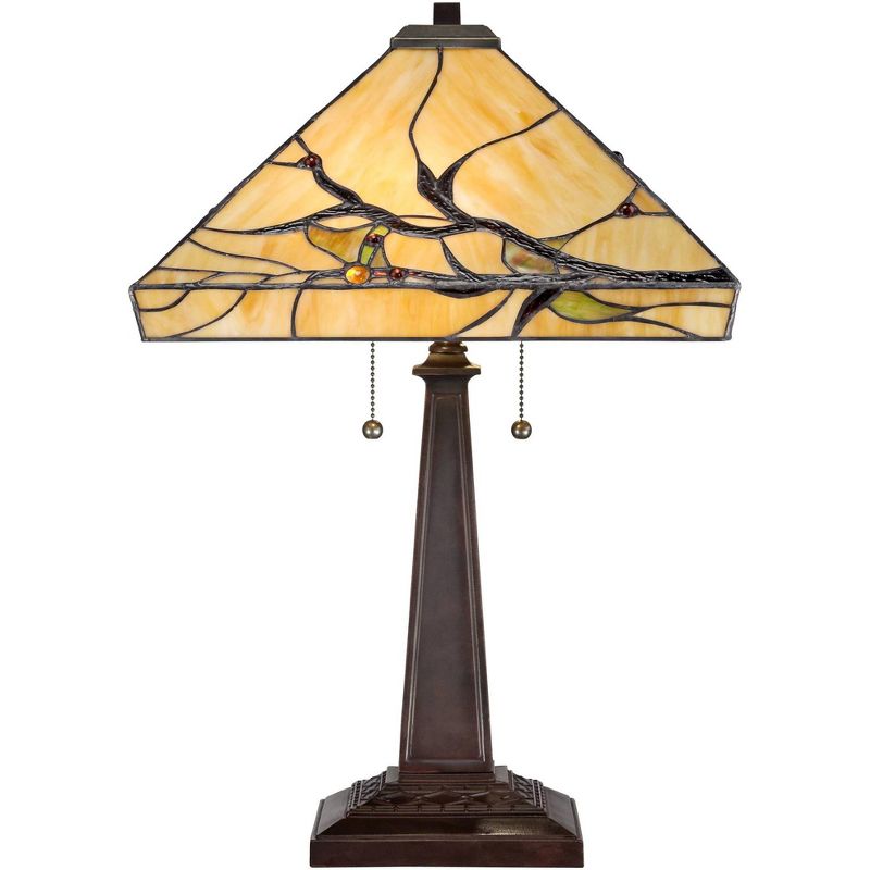 Robert Louis Tiffany Budding Branch Mission Table Lamp 24" High Bronze with Table Top Dimmer Art Glass Square Shade for Bedroom Living Room Bedside, 5 of 8