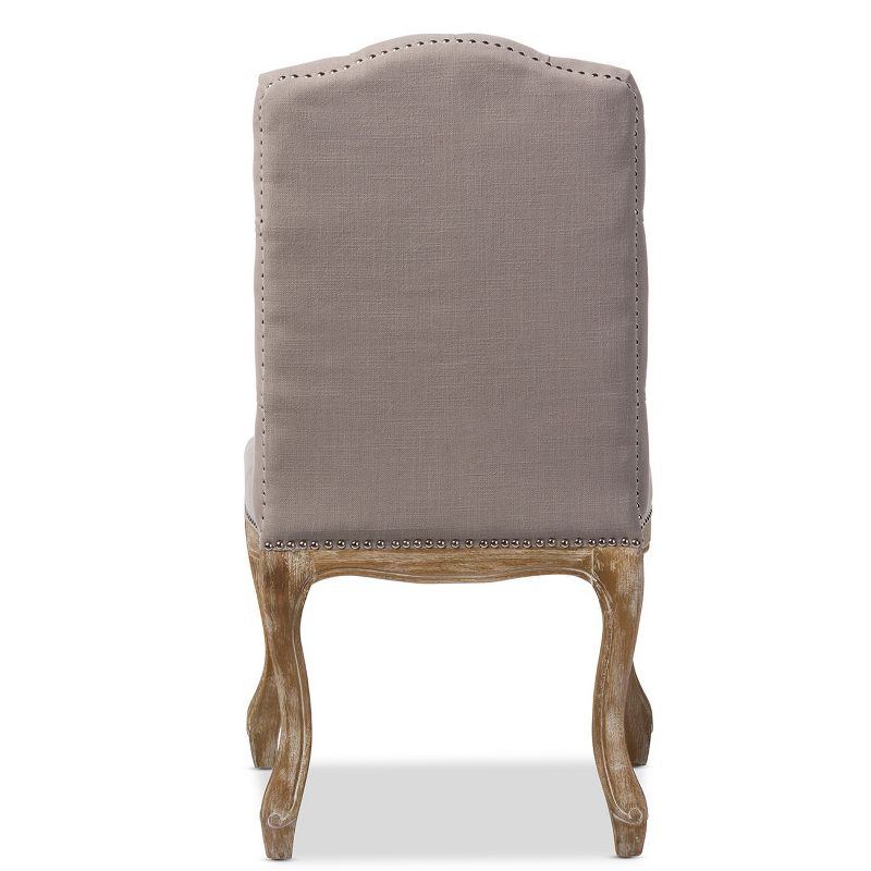 Hudson Weathered Oak Finish and Fabric Button Tufted Upholstered Dining Chair Beige - Baxton Studio: High Back, Linen, Wood Frame, 5 of 8