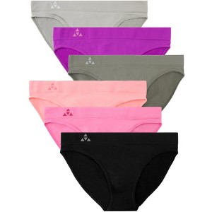 Balanced Tech Women's 3 Pack Seamless Low-Rise Bikini Panties - Black/Charcoal/Grey - Large - 1 of 2