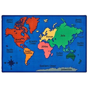 Carpets for Kids KIDs Value PLUS World Map Learning Rug, 7' 6" x 12' Rectangle, Blue - 1 of 4