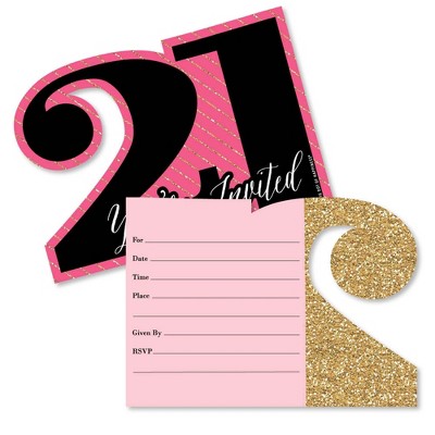 Big Dot of Happiness Finally 21 Girl - Shaped Fill-in Invitations - 21st Birthday Party Invitation Cards with Envelopes - Set of 12