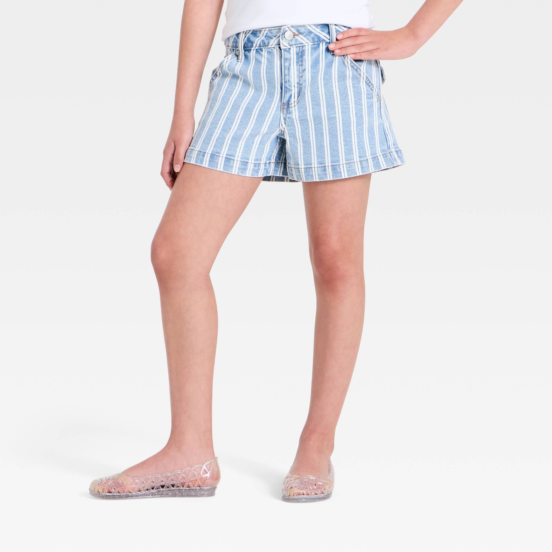 Girls' High-Rise A-line Rolled Cuff Jean Shorts - art class Blue