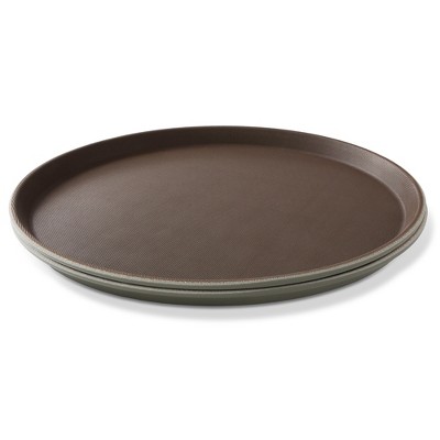 Jubilee 14" Round Brown Non-Skid Restaurant Serving Trays, Set of 2