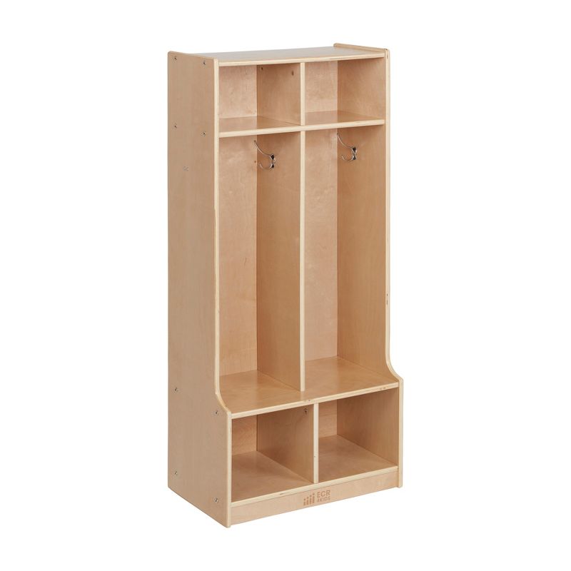 ECR4Kids 2-Section Coat Locker with Bench, Classroom Furniture, Natural, 1 of 13