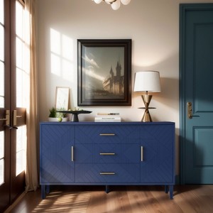TIRAMISUBEST Stylish and Functional 2-Door 3-Drawer Cabinet with Carved Effect - Navy Blue Mobile File Cabinet - 1 of 4