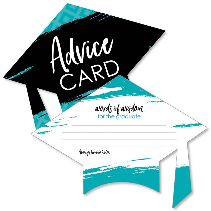 Big Dot of Happiness Teal Grad - Best is Yet to Come - Turquoise Grad Cap Wish Card Grad Party Activities - Shaped Advice Cards Game - Set of 20, 1 of 6