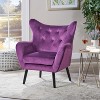 Fuchsia Velvet Wingback Accent Chair: Tufted, with Decorative Pillow, Ideal for Cozy Corners - 4 of 4