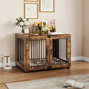 31.5 in Dog Crate, Wooden Pet Crate Furniture with Dual Doors, Large Dog Kennel, Chew-Resistant, Ventilated Pet Cage, Stylish End Table for Home Use - 1 of 4