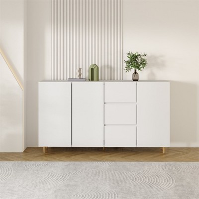 63 Inch Sideboard Buffet Cabinet With Rack Shelf, Coffee Bar Storage With Metal Legs, Divided Display Storage Sideboard With 3 Drawers