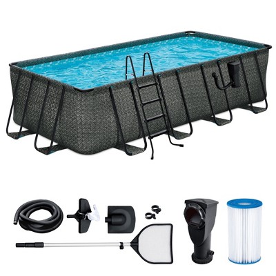 Funsicle Oasis 18' x 9' x 52" Above Ground Rectangular Frame Swimming Pool Set w/ Pump, Ladder, and Maintenance Kit - Outdoor Backyard Family Pool