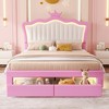 KTMBDW Upholstered LED Bed Frame, Leather Princess Platform Bed with Crown Headboard, No Box Spring Needed, Pink - 2 of 4
