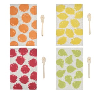 C&F Home 4-Style Orange, Apples, Pears and Lemons Themed Fruit Dishtowel Guest Towels Paired with Spoon, Assortment of 8 - 1 of 3