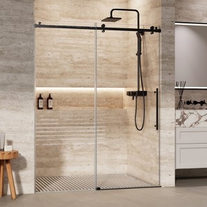 COZONY Frameless Shower Sliding Door, Clear Tempered Glass Waterproof Seal Strip Stainless Steel Hardware - 1 of 4