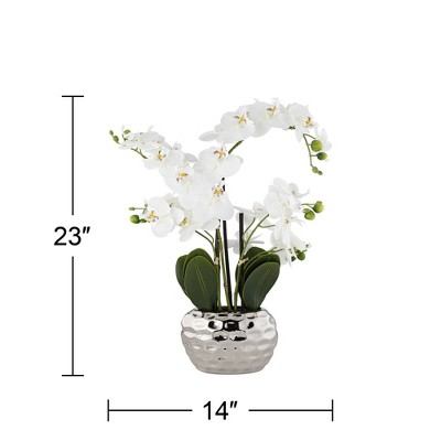 Dahlia Studios Potted Faux Artificial Flowers Realistic White Phalaenopsis Orchid in White Ceramic Pot Home Decoration 29" High