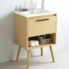 24" Natural Wood Bathroom Vanity with Ceramic Sink, Freestanding MDF Cabinet with Drawer and Open Shelf, Modern Style - 2 of 4