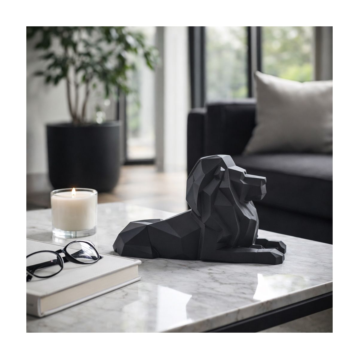 Modern Geometric Lion Figurine - Bold Resin Polyresin Sculpture - Sleek Abstract Animal Statue for Home, Office, Living Room & Desk Decor - 8"