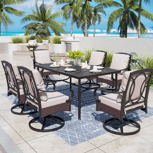 Captiva Designs 7pc Patio Dining Set with Rectangle Steel Table & Rattan Metal Arm Chairs - 1 of 4