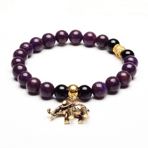 ELYA Women's Dangling Charm Natural Agate Stone Bead Stretch Bracelet - 1 of 4