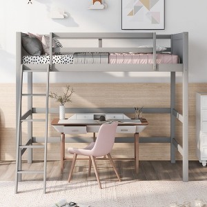 CAVINAS Twin Size Solid Wood  Loft Bed with Ladder & Fence,Modern Bed Frame for Bedroom,Study - 1 of 4
