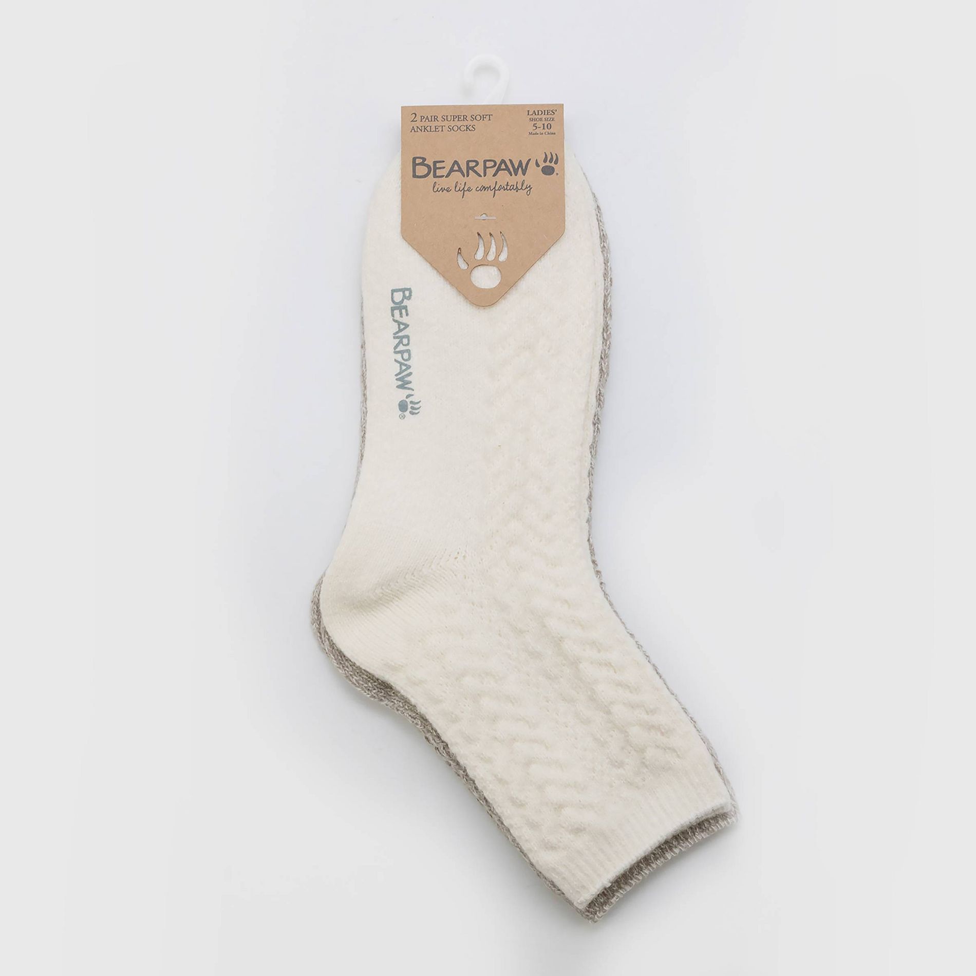 Bearpaw Women's Boot Anklet Cable Socks 2pk - Egret