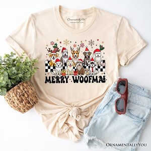 Merry Woofmas Dog Mama T‑Shirt, Dogs With Santa Hats Christmas Tee | OrnamentallyYou - 1 of 4