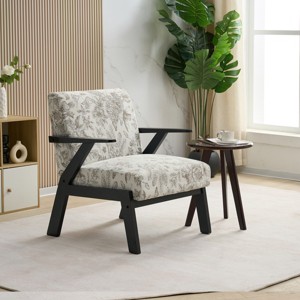 Modern Embroidered Accent Chair, Upholstered Lounge Chair with Rubberwood Frame for Living Room Bedroom-3irtyhousy - 1 of 4