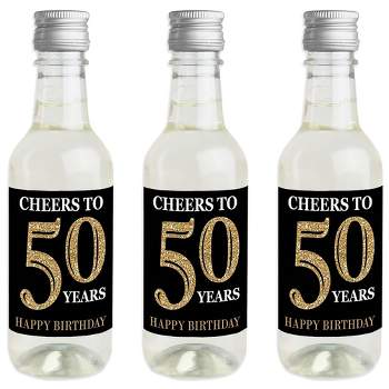 Big Dot of Happiness Adult 50th Birthday - Gold - Mini Wine & Champagne Bottle Label Stickers - Birthday Party Favor Gift for Women & Men - Set of 16
