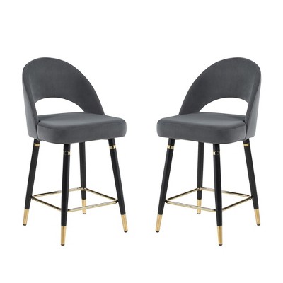 Simple Relax Set of 2 Velvet Upholstered Counter Height Stools with Flared Legs
