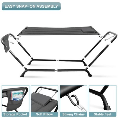 Gray Freestanding Hammock Bed with Pillow and Storage Pockets