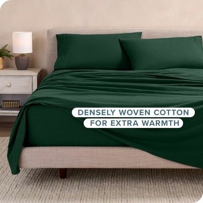 Forest Green Cotton Flannel Twin Sheet Set with Deep Pockets