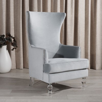 Light Silver Velvet Transitional Wingback Accent Chair