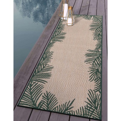Tropical Palm Floral Green Synthetic 2'x7' Indoor/Outdoor Rug