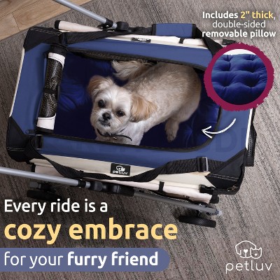 Red Foldable Pet Stroller with Detachable Carrier