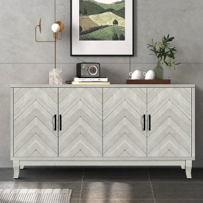 VYNXARIA 60-Inch Vintage 4-Door Storage Cabinet with Striped Design