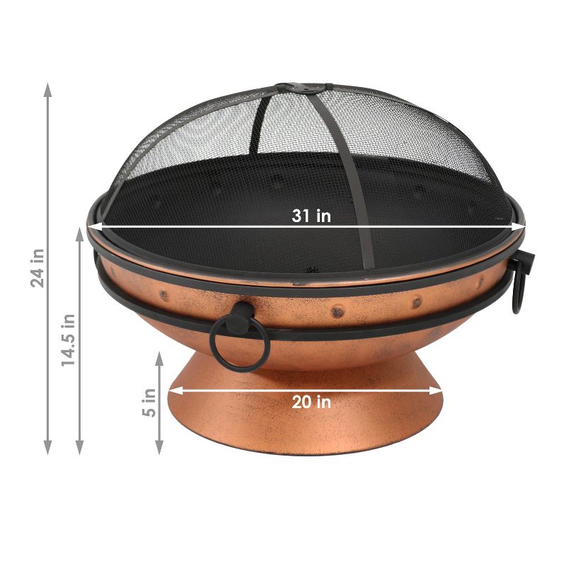 Sunnydaze Outdoor Camping or Backyard Large Round Fire Pit Bowl with Handles and Spark Screen - 30" - Copper Finish, 4 of 12