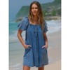 EXLURA Womens Summer Denim Short Puff Sleeve Dresses Knit Loose Plus Size Short Mini Dress 2025 Trendy Outfit - 4 of 4