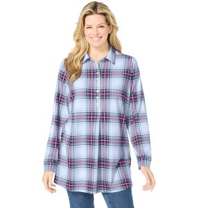 Woman Within Plus Size Plaid Knit Tunic With Collar - 1 of 4