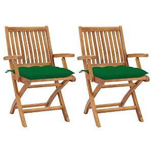 vidaXL Green Cushioned Teak Wood Patio Chairs - Set of 2 - Foldable and Durable - 1 of 4