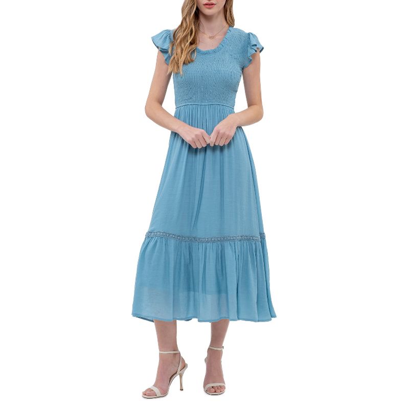 August Sky Women's Short Sleeve Smocked Midi Dress, 1 of 6