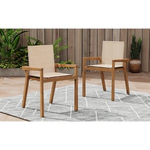 MAYEERTY DINING CHAIR Set of 2 Teak Frame Beige Textile Cushions for Dining Room Patio - 1 of 4