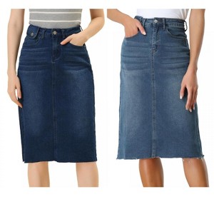 Allegra K Women's Casual High Waist Back Vent Short Denim Skirt 2 Packs - 1 of 4