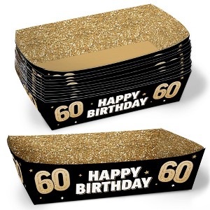 Big Dot of Happiness 60th Birthday Party Paper Food Trays, Disposable Food Boats, Black & Gold, Picnic, BBQ, Double-Sided Paper Meal Holders - 12 Ct - 1 of 4