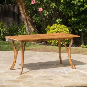 Okak 59" Outdoor Dining Table Side Tables with Acacia Wood Frame Portable Patio End Table Outdoor&Indoor for Garden Balcony Yard Pool, Teak - 1 of 4