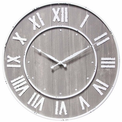 23" Wine Barrel Wood/Metal Wall Clock Gray - Infinity Instruments