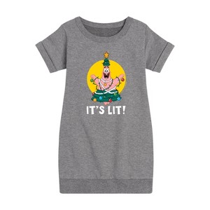 - SpongeBob SquarePants - Patrick It's Lit Graphic Short Sleeve Fleece Dress - 1 of 4