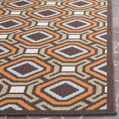 Geometric Chocolate and Terracotta Synthetic Indoor/Outdoor Rug 5' x 7'