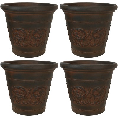 Sunnydaze Indoor/Outdoor Patio, Garden, or Porch Weather-Resistant Double-Walled Arabella Flower Pot Planter - 16" - Rust Finish - 4pk